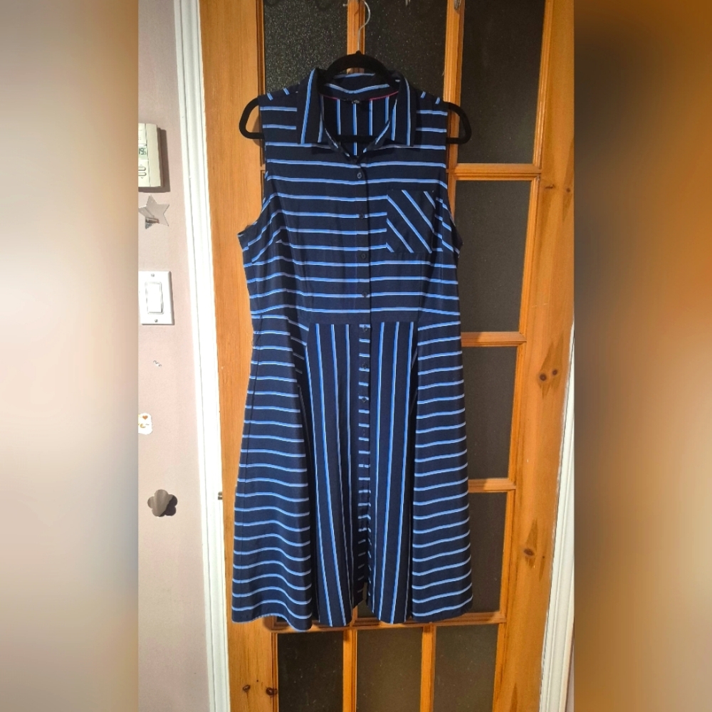 Tommy Hilfiger Blue Sleeveless Polo Collar Midi Dress